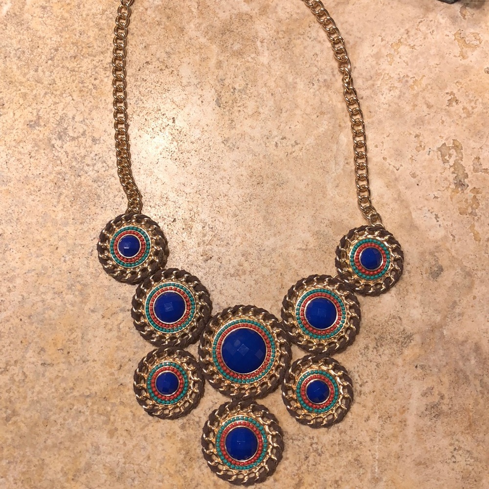 Gold chain, multi color statement necklace